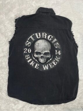 Hot Leathers Sturgis 2014 Motorcycle Rally Skull Biker Vest Mens L Large Grunge